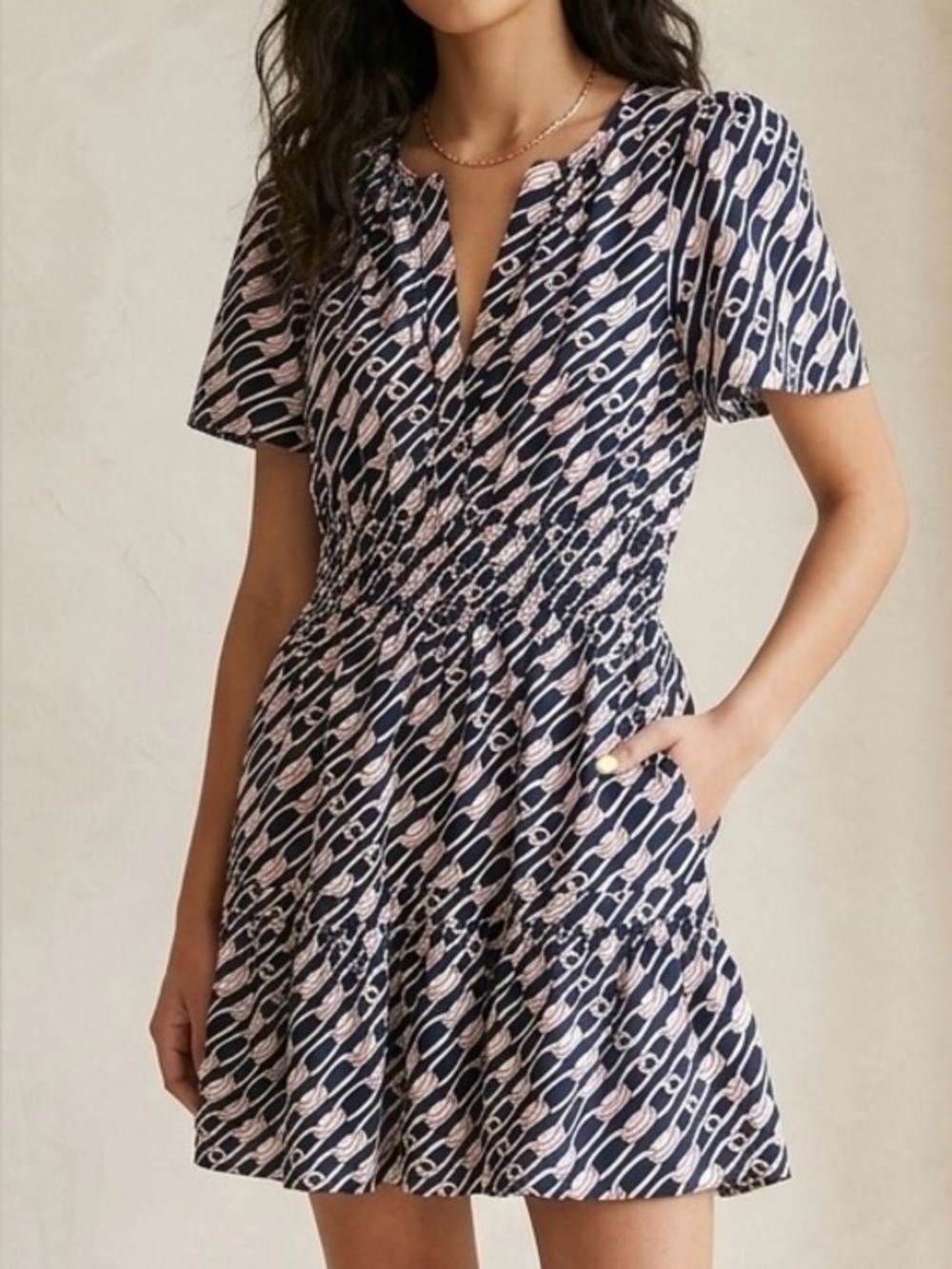 BY ANTHROPOLOGIE The Somerset Mini Dress in Nautical Chain Link Print NWT